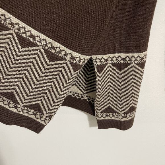 Kim Rogers Knit Chevron Trim Top Size XL Dark Brown Cream Casual Basic Fall - Picture 4 of 8